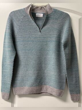 Oliver Charles All-Season Quarter Zip Teal and Gray sz XS Merino Wool
